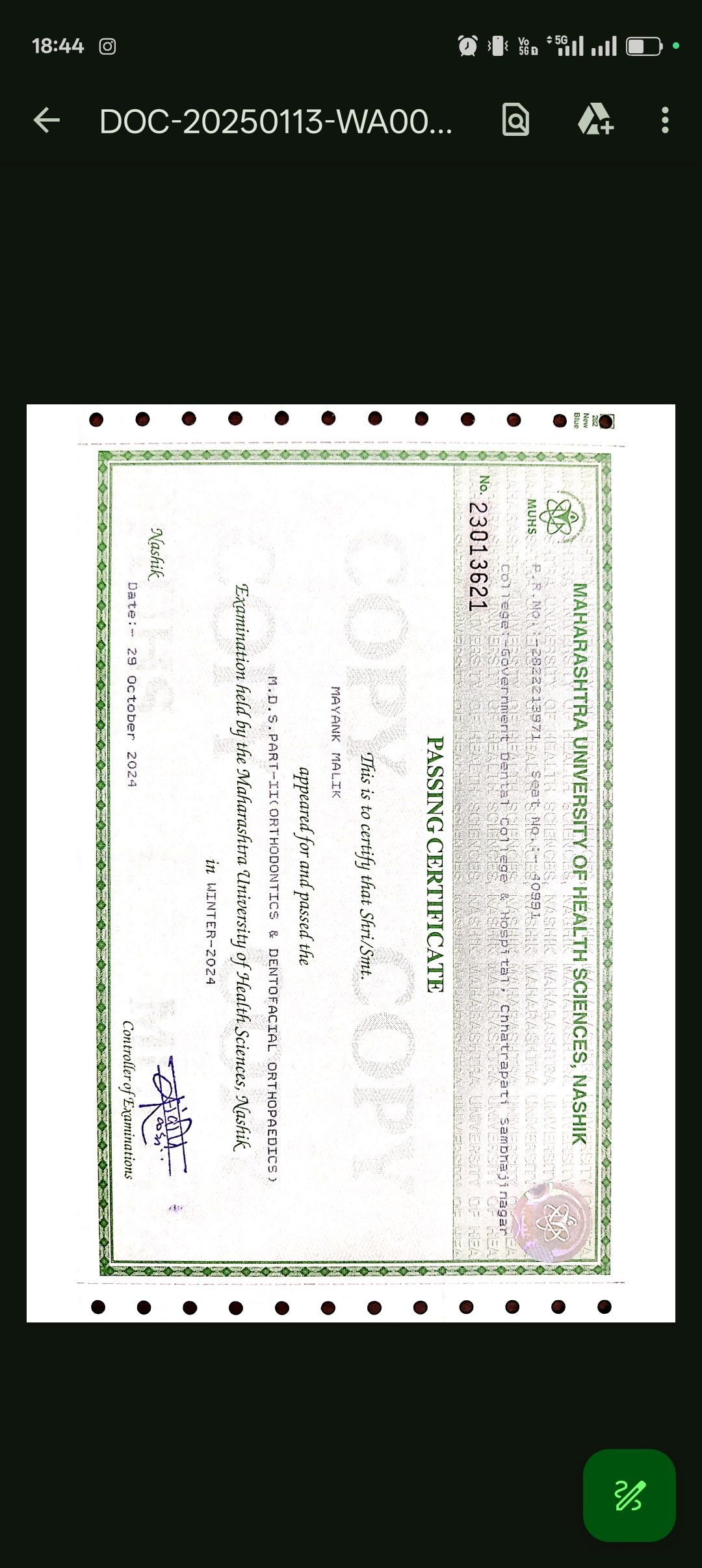 Doctor's certificate