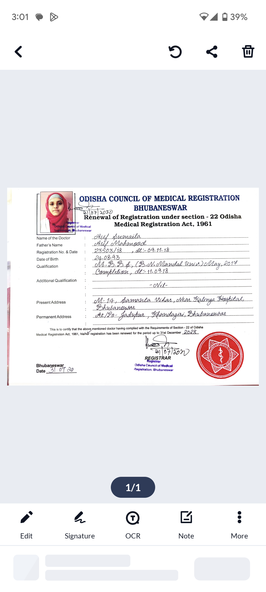 Doctor's certificate