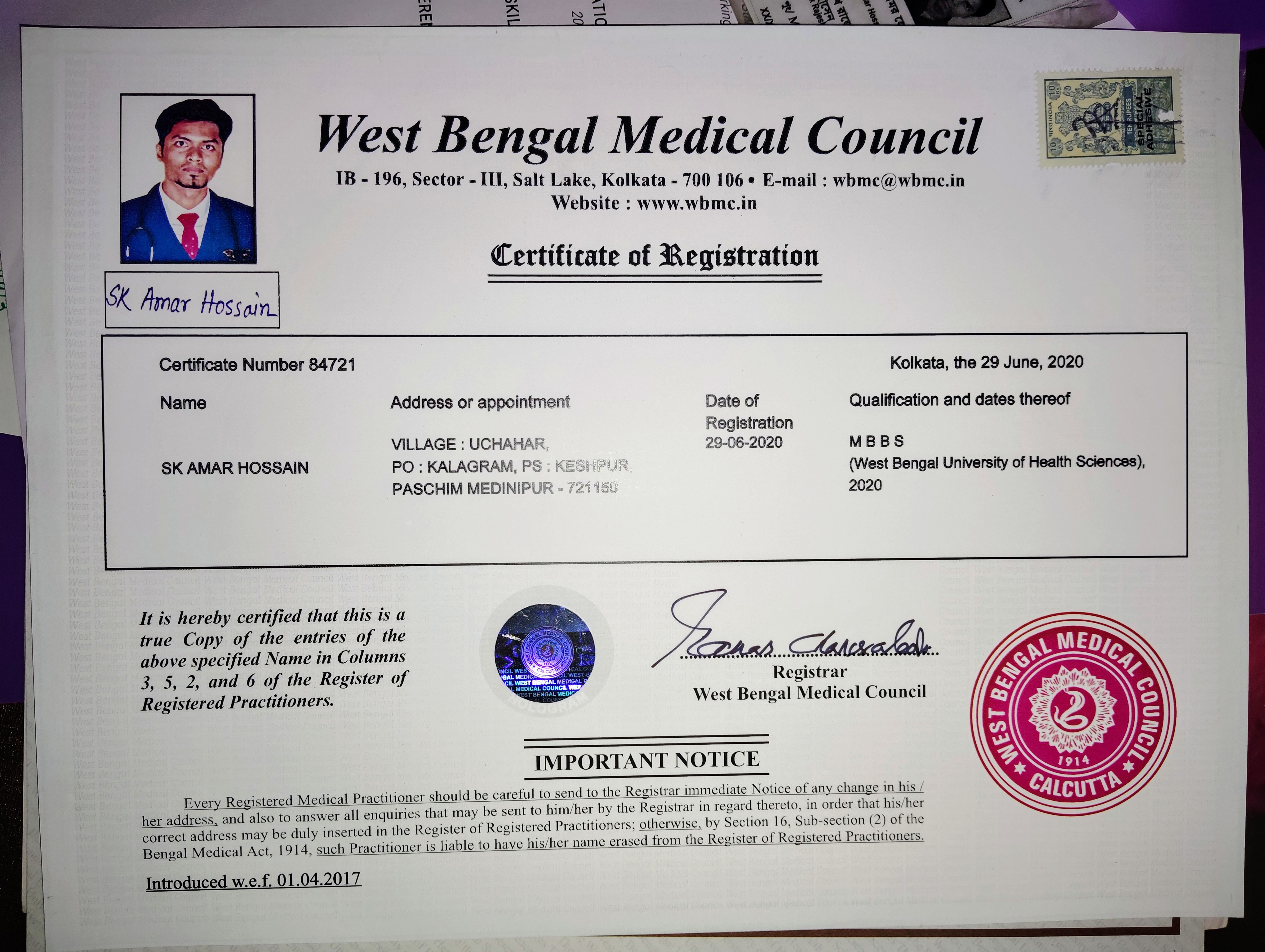 Doctor's certificate